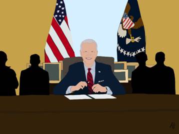 Skyggemakt: Er Joe Biden bare en nyttig gallionsfigur for andre som egentlig styrer skuta? spr Trine Over Hansen.
 Foto: Illustrasjon: AH