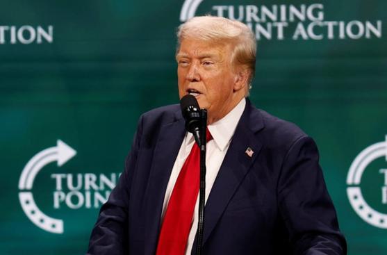 Republican presidential nominee and former US President Donald Trump speaks at Turning Point Action's The Believers Summit 2024 in West Palm Beach, Florida, US, July 26, 2024. (photo credit: REUTERS/MARCO BELLO)