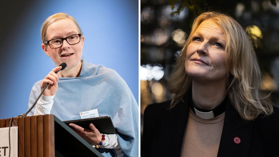 Kathrine Skjerdal og Kjersti Gautestad Norheim er uenig med teologiprofessor Elisabeth Tveito Johnsen.
